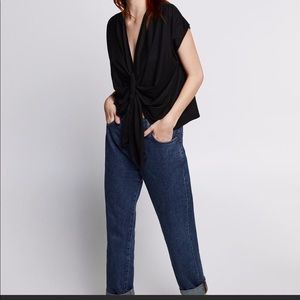 Zara knotted loose fit top in black NWT
